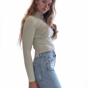 Outdoor Voices Cropped Mock Neck Top Size Small Ribbed Long Sleeve Athletic